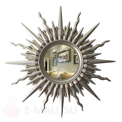 Зеркало круглое настенное в виде солнца 98*98 см, цвет старинное серебро