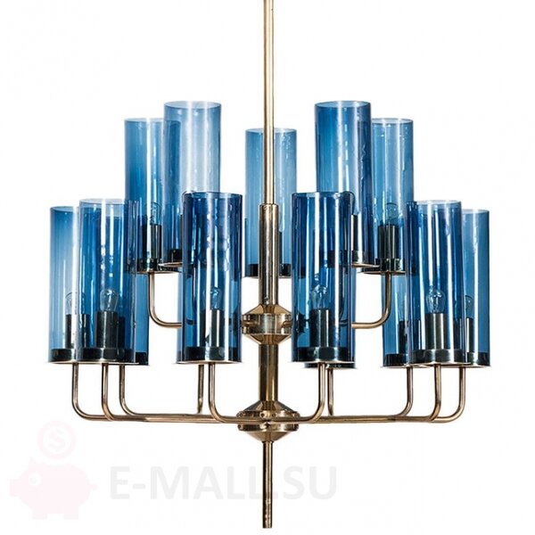 Люстра Hans-Agne Jakobsson Brass & Blue Glass Tube Chandelier designed by Hans-Agne Jakobsson in 1970, 