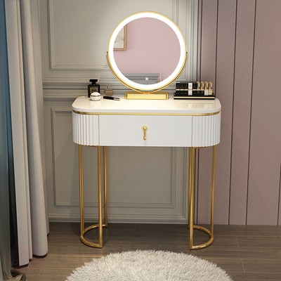 Современный туалетный столик из МДФ с ребристыми боковинами без тумбы с зеркалом, белый, 80 см столик + зеркало, без табурета