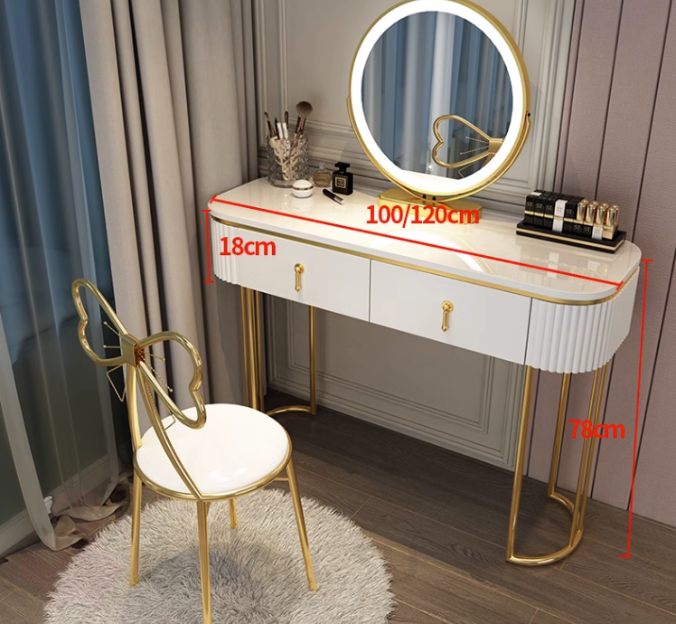 Современный туалетный столик из МДФ с ребристыми боковинами без тумбы с зеркалом, белый
