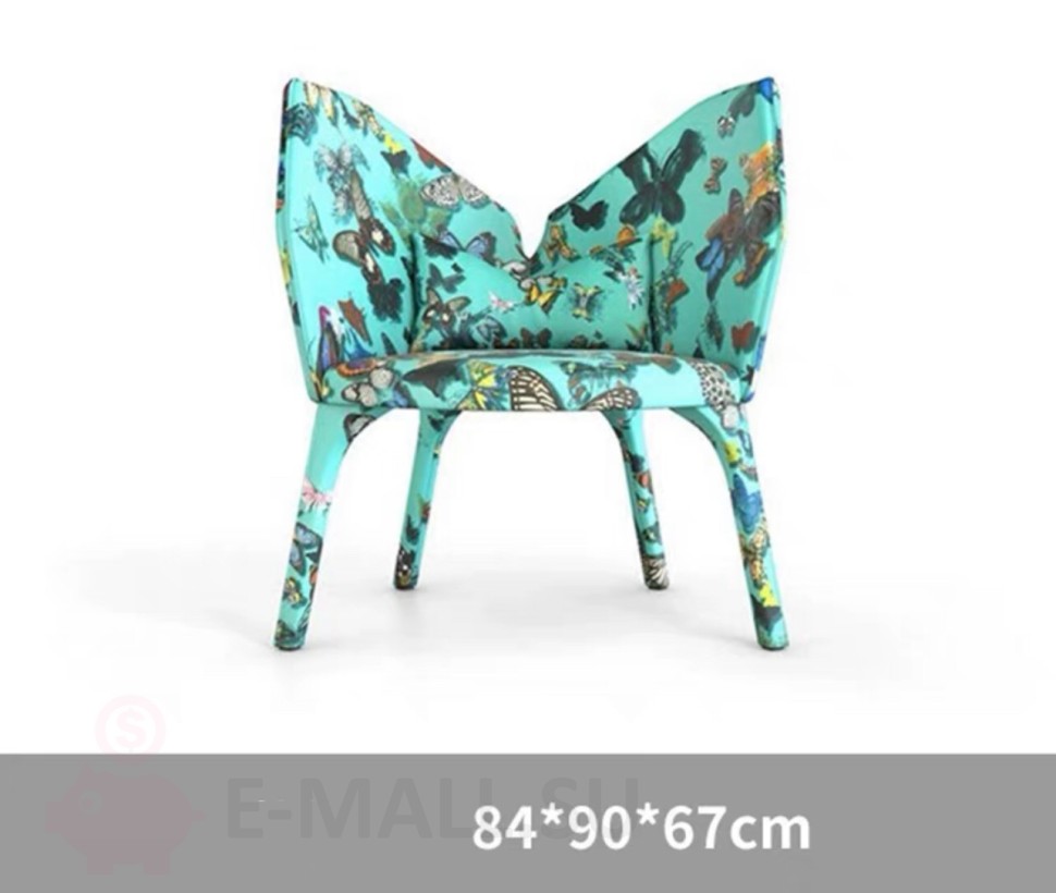 Дизайнерское кресло с ярким принтом Mariposa, С принтом / бирюзовый
