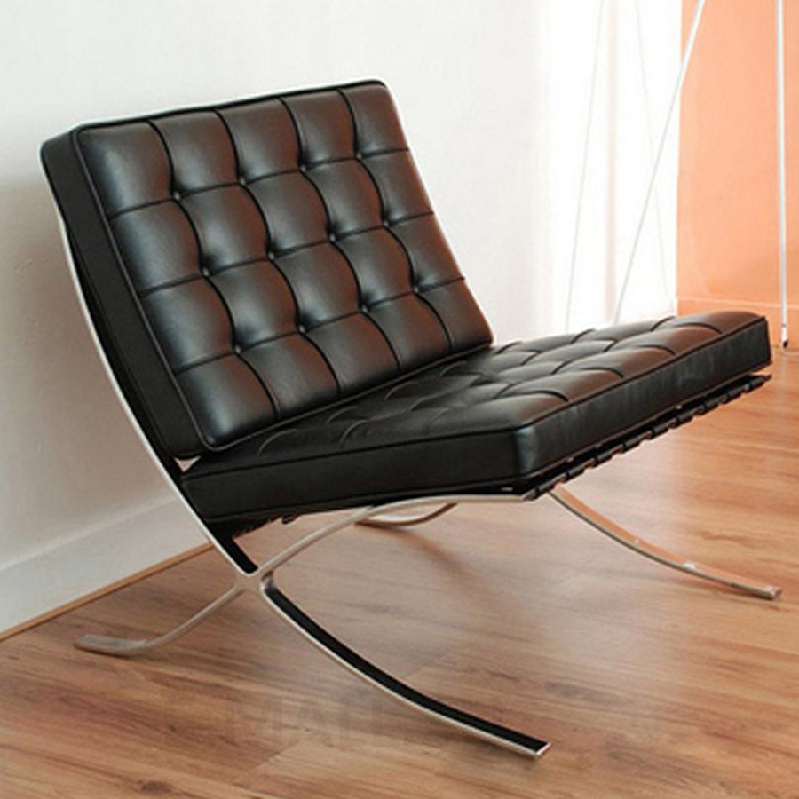 Кресло в стиле Barcelona Chair & Ottoman by Ludwig Mies van der Rohe, одноместное, искусственная кожа 76*77*80 см