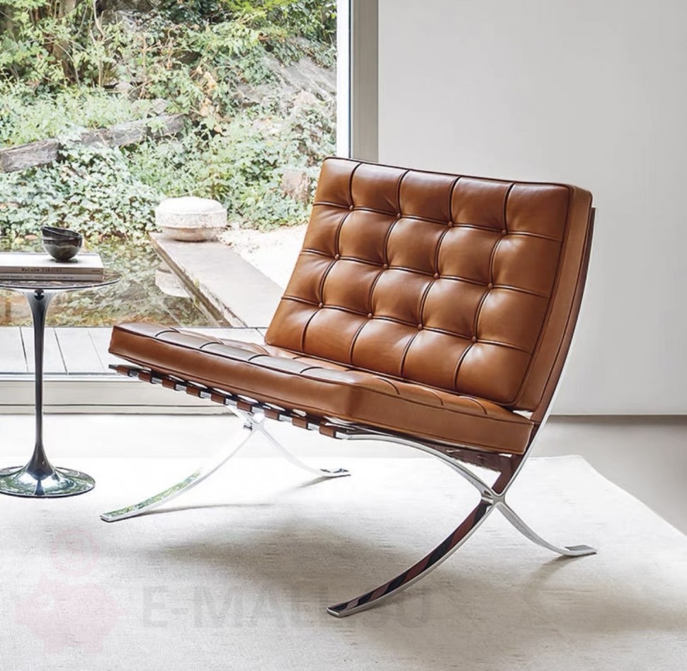 Кресло в стиле Barcelona Chair & Ottoman by Ludwig Mies van der Rohe