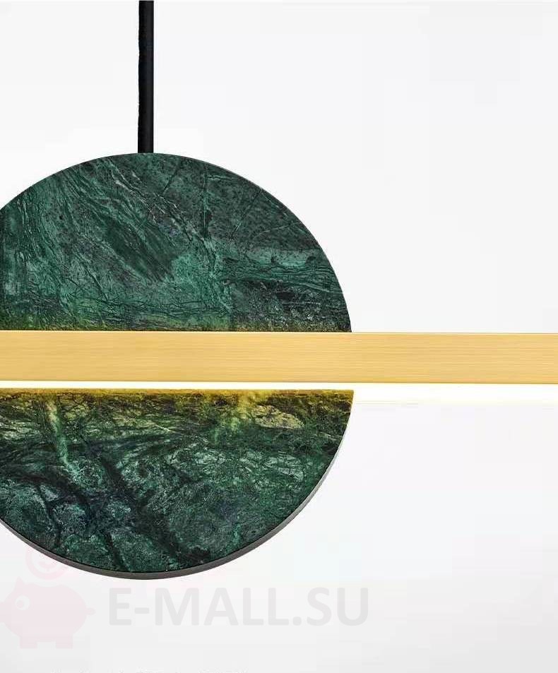 Светильник подвесной горизонтальный с декоративными дисками из черного и зеленого мрамора