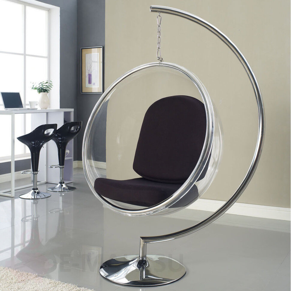 Кресло пузырь Bubble Chair Base, подвесное на ножке размер 113 см черный, Лён, хром