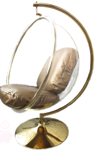 Кресло пузырь Bubble Chair Base, подвесное на ножке размер 113 см серебро, Кожа искусственная, желтое золото