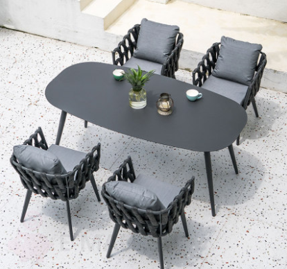 Современная уличная мебель для сада столы и стулья в стиле B&B, 4 стула + овальный стол 180*90 см