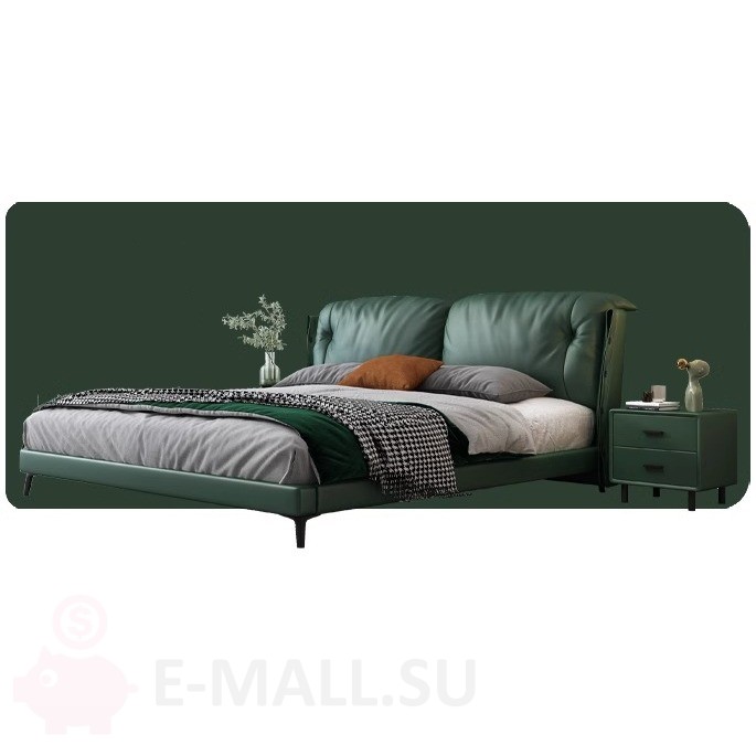 Кровать в итальянском стиле 1.8 м, кожаная кровать, кровать цвет темно-зеленый
