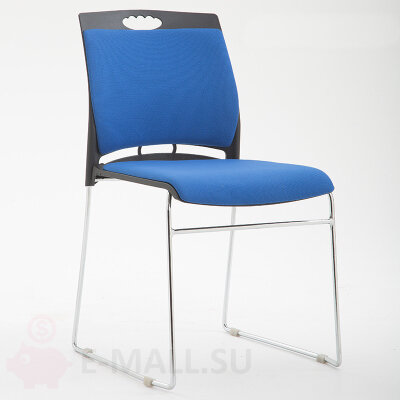 Современный стул для офиса и конференц зала с мягким сиденьем штабелируемый, черный, синяя ткань, мягкая спинка