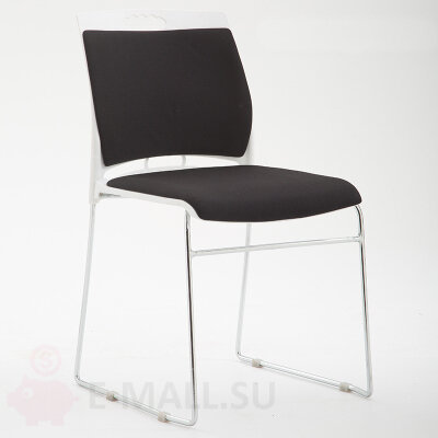 Современный стул для офиса и конференц зала с мягким сиденьем штабелируемый, белый, черная ткань, мягкая спинка