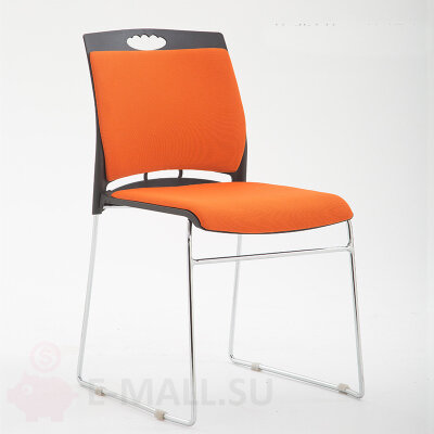 Современный стул для офиса и конференц зала с мягким сиденьем штабелируемый, черный, оранжевая ткань, мягкая спинка