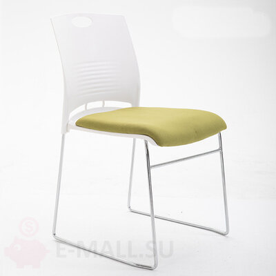 Современный стул для офиса и конференц зала с мягким сиденьем штабелируемый, белый, зеленая ткань