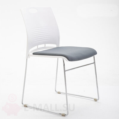 Современный стул для офиса и конференц зала с мягким сиденьем штабелируемый, белый, серая ткань