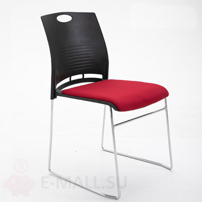 Современный стул для офиса и конференц зала с мягким сиденьем штабелируемый, черный, красная ткань