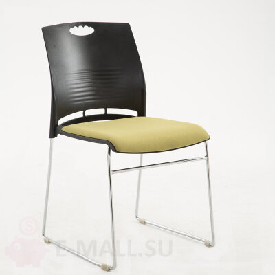 Современный стул для офиса и конференц зала с мягким сиденьем штабелируемый, черный, зеленая ткань