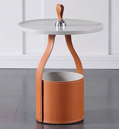 Переносной кофейный столик обитый кожей в стиле Hermes, оранжевая кожа + столешница из МДФ
