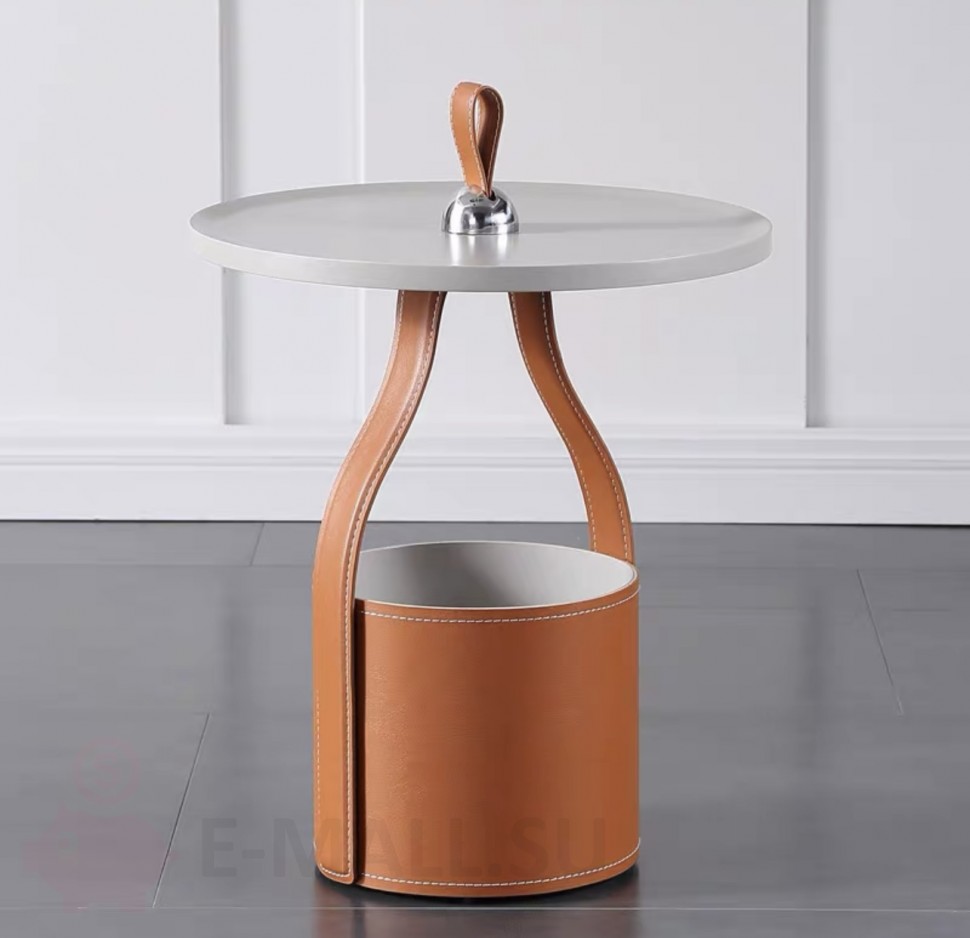 Переносной кофейный столик обитый кожей в стиле Hermes