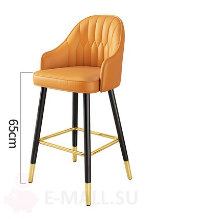 Барный стул мягкий 65 см на ножках с металлическими наконечниками в итальянском стиле, 65 см оранжевый