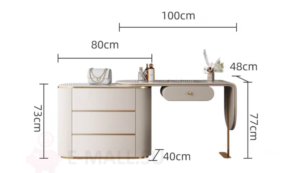 Туалетный столик с комодом 80 см Rocie, Стол с комодом / 100см / левый