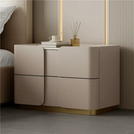 Тумба прикроватная с кожаной обивкой и каменной столешницей, премиальный современный минимализм