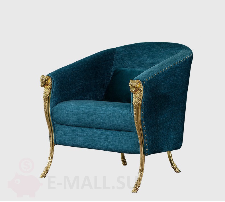 Кресло в американском стиле Rams Head Chrome Gold Arms Chair