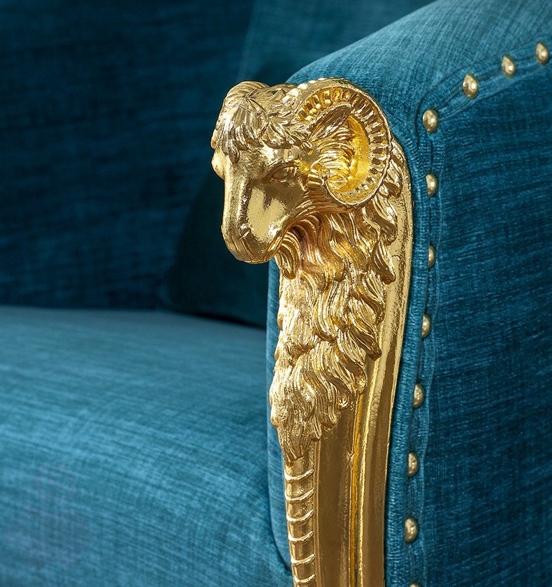 Кресло в американском стиле Rams Head Chrome Gold Arms Chair