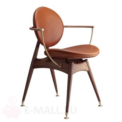 Стул для столовой в стиле Circle Dining Chair, красно-коричневый, цвет дерева орех, экокожа