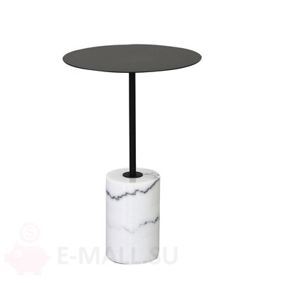 Кофейный столик на ножке из белого мрамора в виде цилиндра, черный металл, белый камень