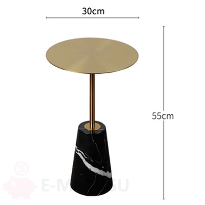 Кофейный столик на ножке из белого или черного мрамора в виде конуса, черный + золото 30*55 см