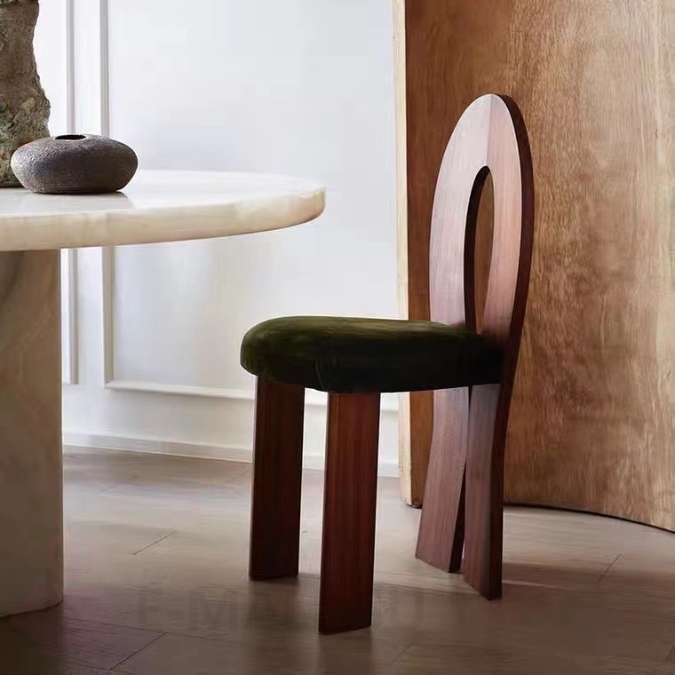 Современный обеденный стул для столовой в стиле Wabi Sabi, цвет дерева орех + зеленая ткань