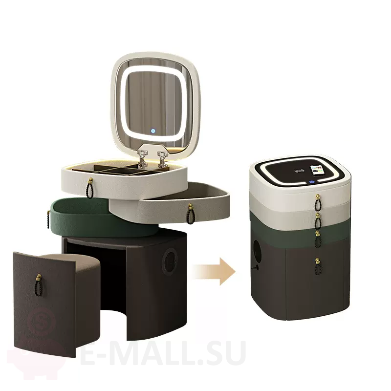 Туалетный столик трансформер квадратный с пуфиком и зеркалом