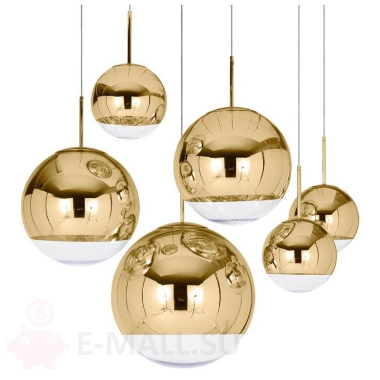 Подвесные светильники в стиле Tom Dixon Mirror Ball золотистые, 4 штуки диаметр 20+25+30+35 см