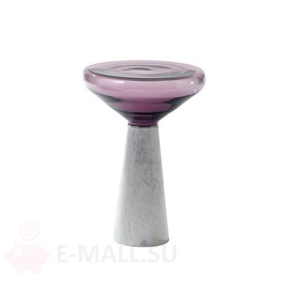Кофейный столик в стиле Blow Side Table by Draenert высокий, фиолетовое стекло + белый мрамор