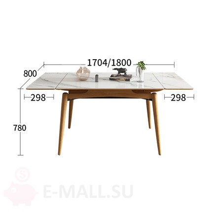 Обеденный стол трансформер из цельного дерева с керамической столешницей 110*80*78 см