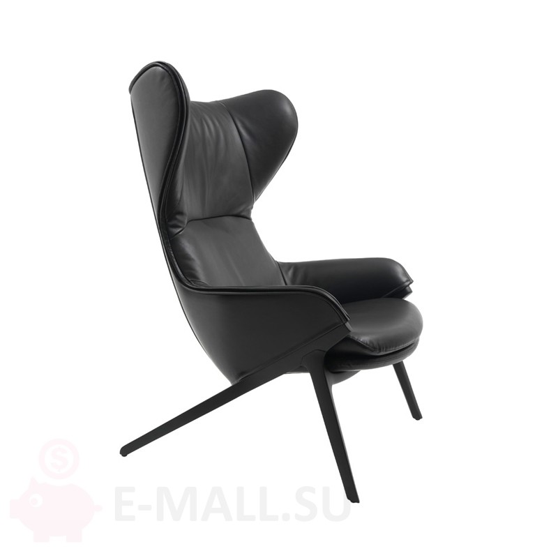 Кресло для отдыха в стиле P22 Cassina Lounge Chair, черные ножки + черная кожа