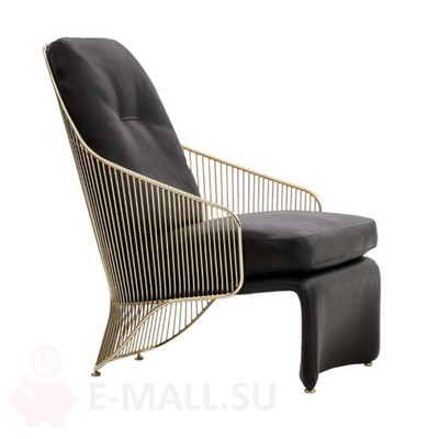 Кресло для отдыха в стиле Minotti Colette Armchair, высокое черное, шампанское золото