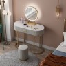 Туалетный столик овальный обитый велюром с мраморной столешницей, стульчиком и зеркалом