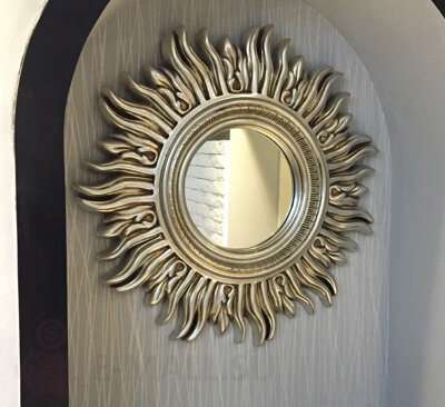 Декоративное зеркало в раме в виде солнца, 62x62 см цвет старинное серебро